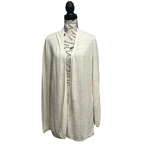 Cynthia Rowley Womens Linen Cardigan Sweater Ivory Open Ribbed Long Sleeve XL - Picture 1 of 8